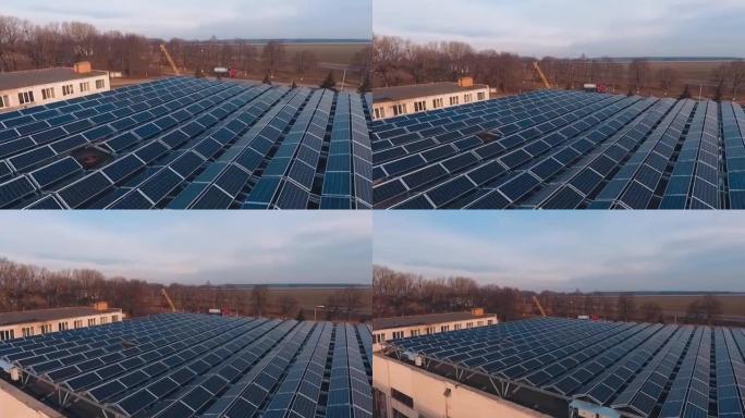 太阳能工厂结构。光伏太阳能电池板吸收阳光作为能源发电