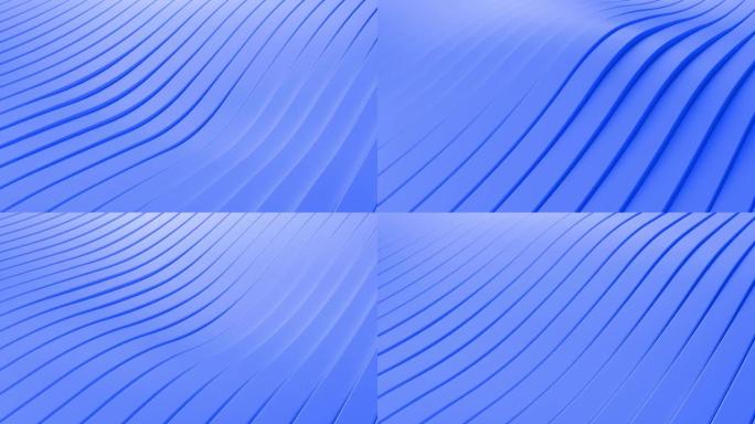 带有蓝色波浪条纹的抽象背景。抽象剪纸涟漪条纹。文档、报告和演示的现代蓝色背景模板。科幻未来主义。4k