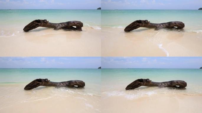 在小浪上稍微冲出木卷，躺在岛上干净的海滩上