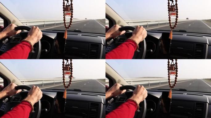驾驶汽车的人-慢动作镜头。