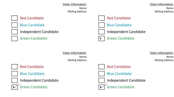 投票支持绿党候选人参加选举公投。在空的投票箱里打勾。在选票上投票。