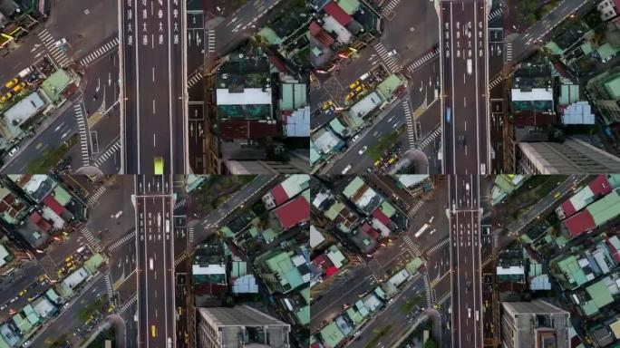 天光台北市交通路口鸟瞰图4k延时台湾