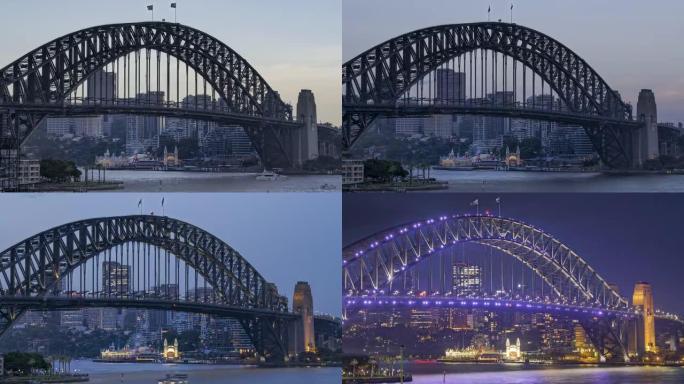 从白天到晚上在澳大利亚悉尼海港大桥拍摄的Hyperlapse