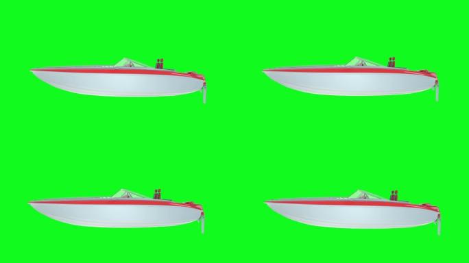 绿色屏幕上的船动画。摩托艇在海浪上航行，4K