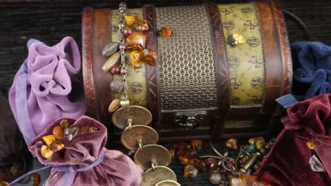 紫水晶珠，天然琥珀，双焦，珠宝盒和绒布袋