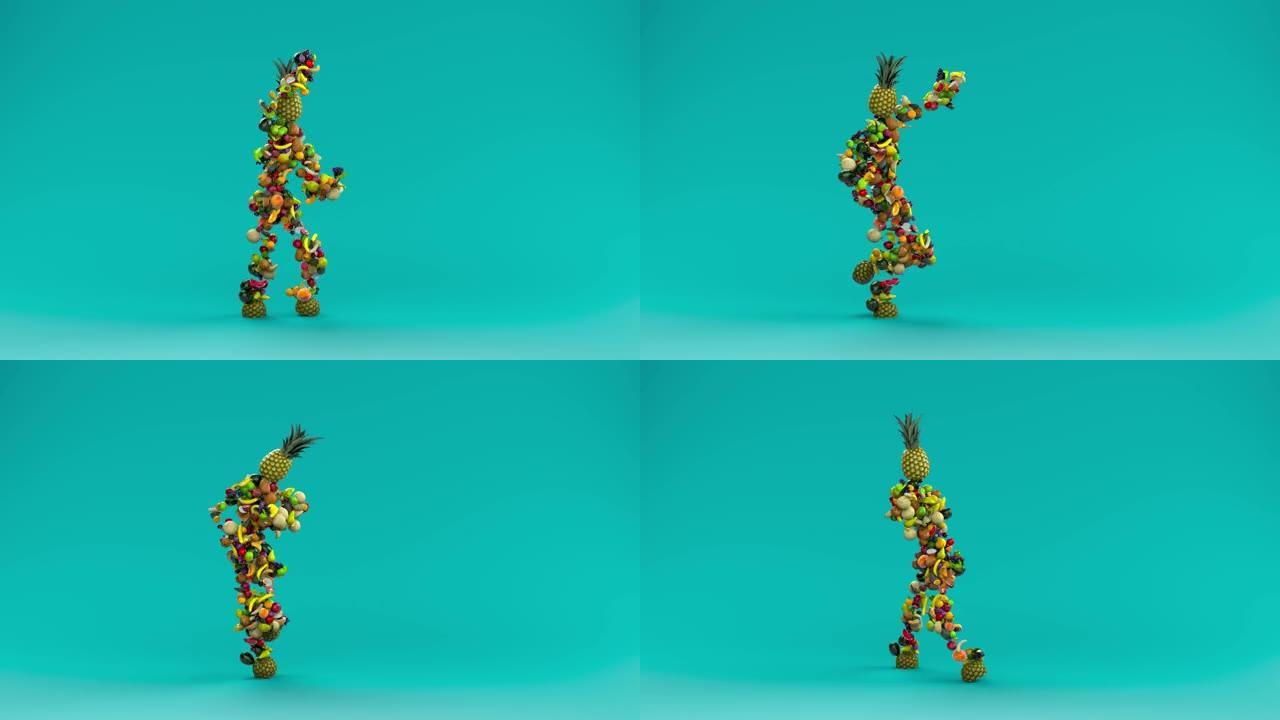 有趣的舞蹈水果创造了人物的形状。