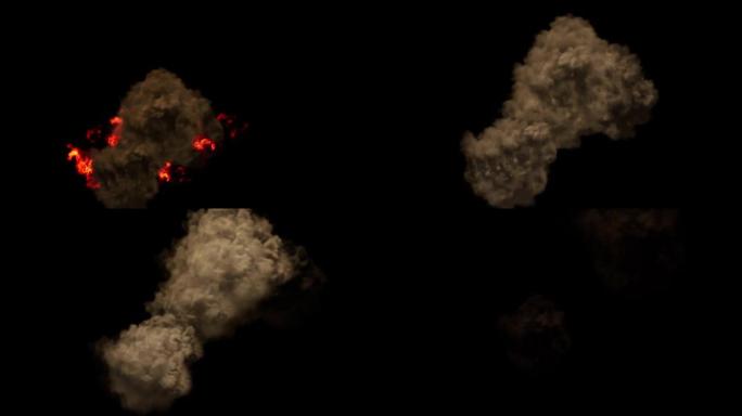 Inferno在屏幕的底部和左侧爆发了红色的火焰，灰色和白色的烟雾上升到由Alpha通道隔离的顶部: