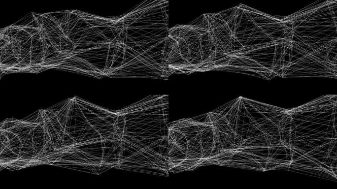 许多细白线的线框，计算机生成。抽象形状和背景的3d渲染