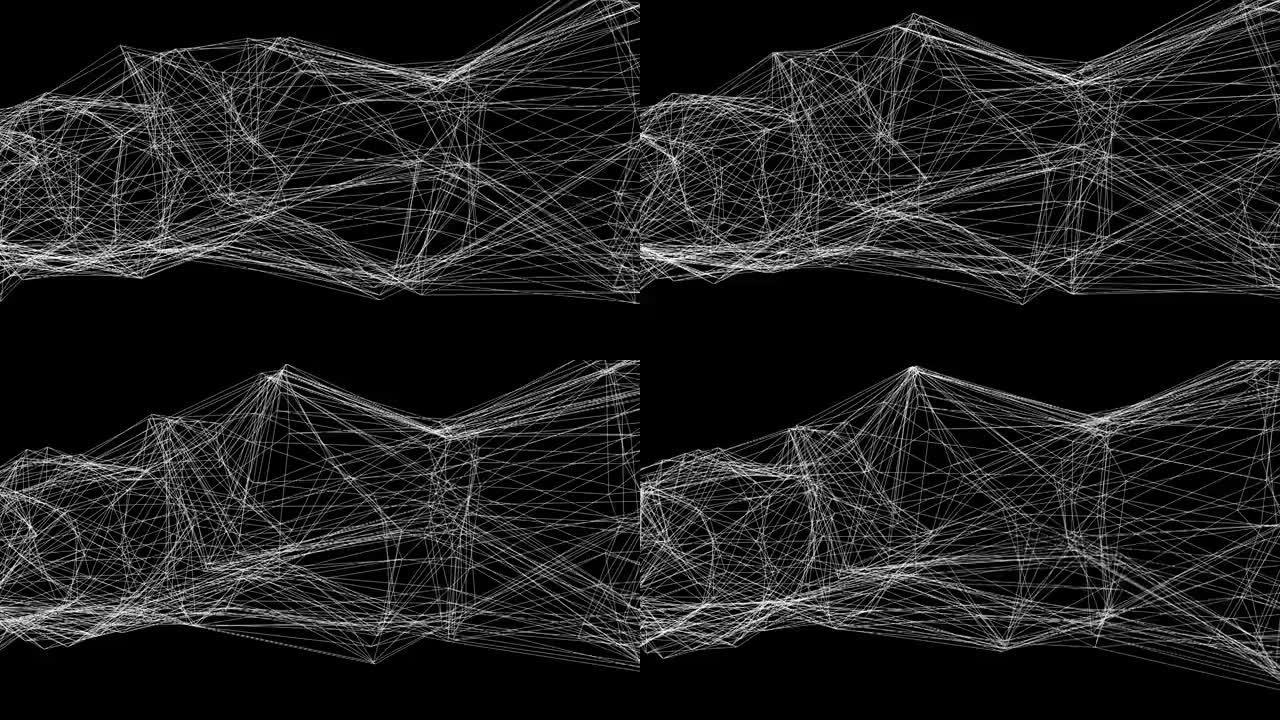 许多细白线的线框，计算机生成。抽象形状和背景的3d渲染