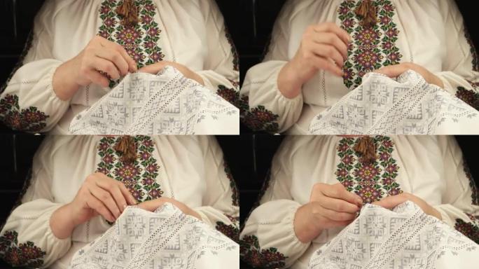 白色亚麻织品上的乌克兰国家衬衫女工匠