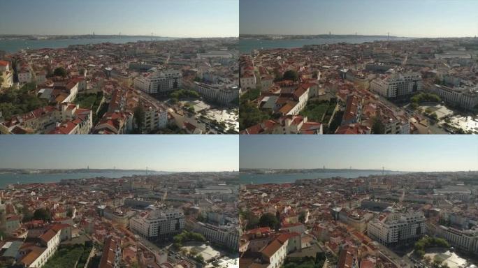 夏季里斯本城市湾航空全景4k葡萄牙