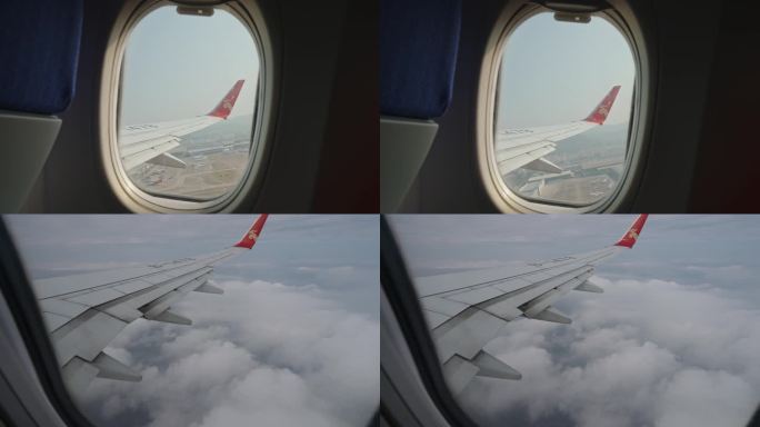飞机起飞降落云海飞机窗外机场飞机滑行