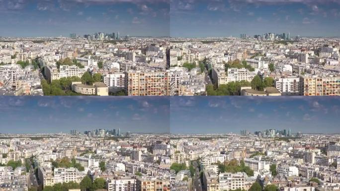 晴天飞越巴黎市中心现代市中心鸟瞰图4k法国