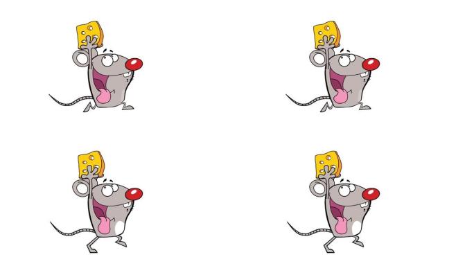 快乐老鼠卡通人物与奶酪一起跑步