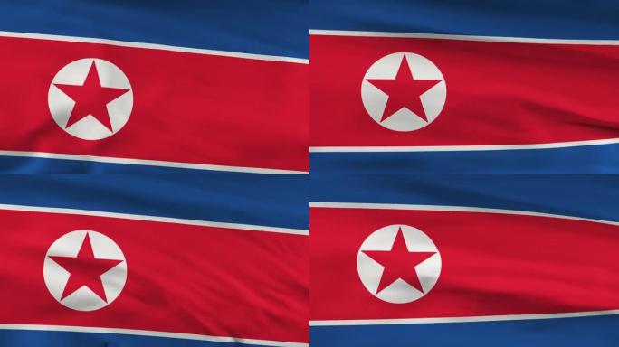 北韩国旗飘扬在风的滑车环上的3d动画。4 k决议。