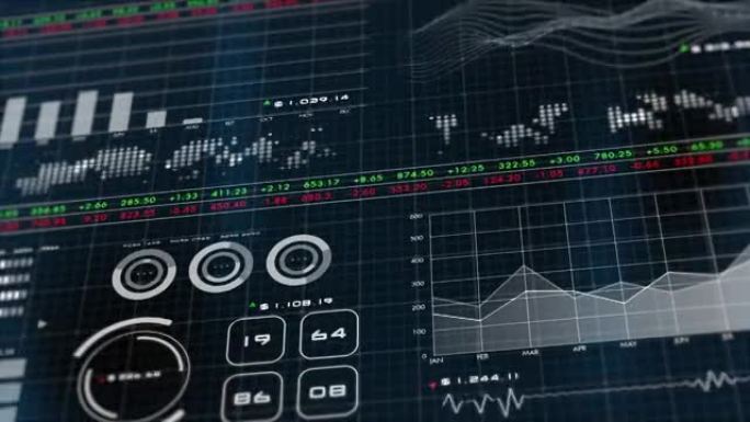 未来图形图表和分析指标图形用户界面，金融业务投资和大数据数字技术AI概念。