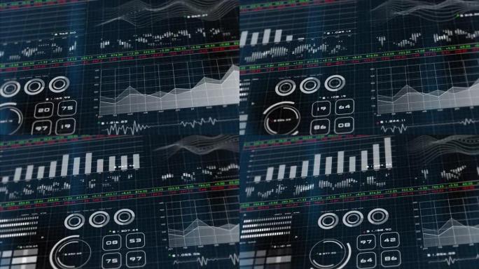 未来图形图表和分析指标图形用户界面，金融业务投资和大数据数字技术AI概念。