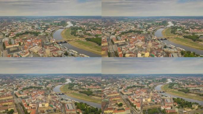 布拉格河畔多云的白天飞行空中全景4k延时捷克共和国