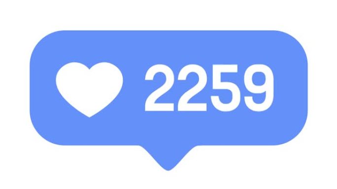 扁平蓝色设计竖起4K社交媒体，如柜台，显示随着时间的推移在白色背景上的点击，带有阿尔法哑光、铬键