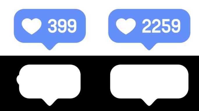扁平蓝色设计竖起4K社交媒体，如柜台，显示随着时间的推移在白色背景上的点击，带有阿尔法哑光、铬键