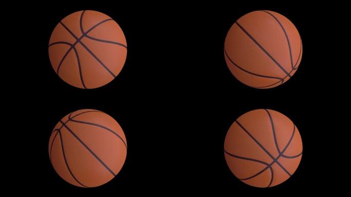 篮球在黑色背景上旋转。对象为您的项目。4K