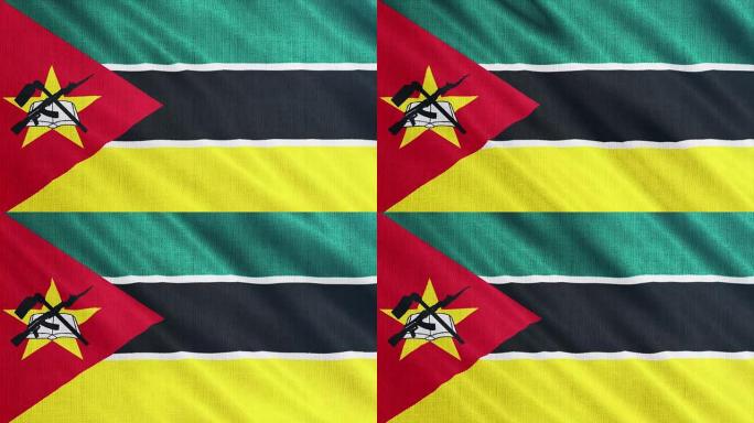 莫桑比克国旗挥舞着3D插图。全视角织物上的国家标志3D渲染。