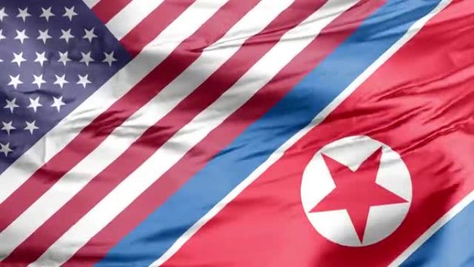 美国和朝鲜挥舞着国旗