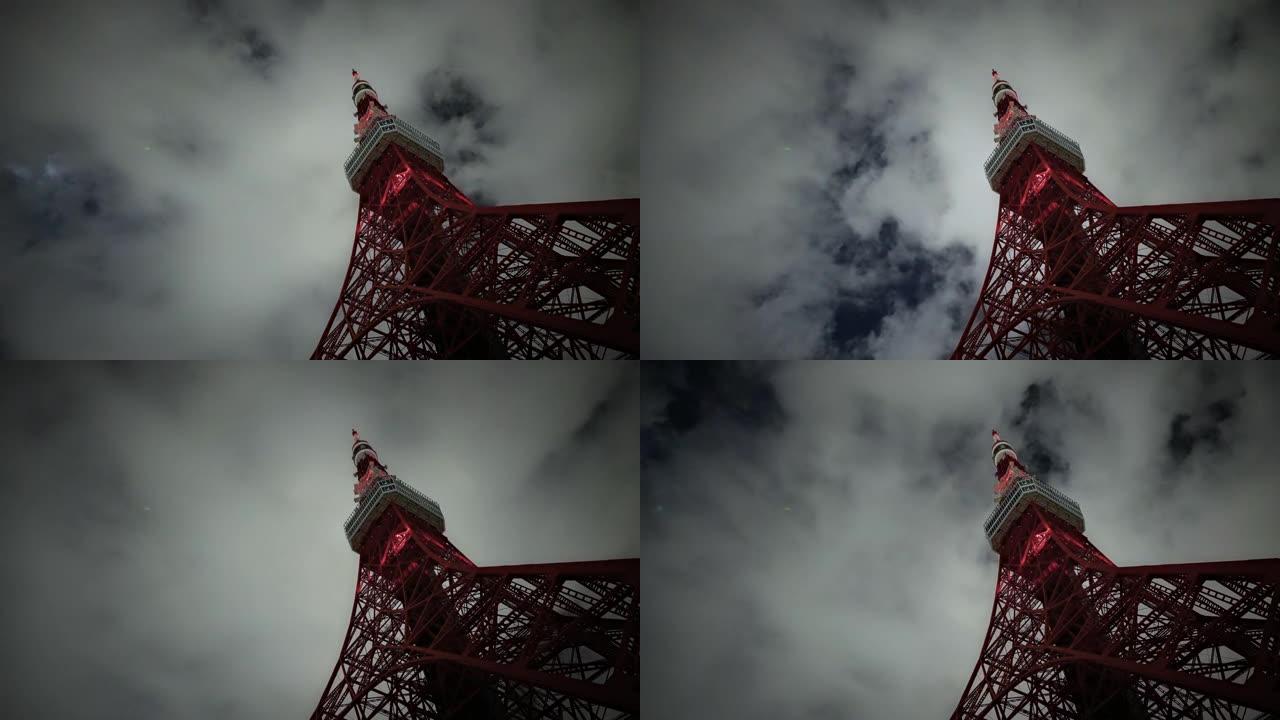 这是东京铁塔在午夜时分的时间流逝。我以1秒的间隔拍摄了照片，以表达云的流动。与索尼 α7S Ⅲ 一起