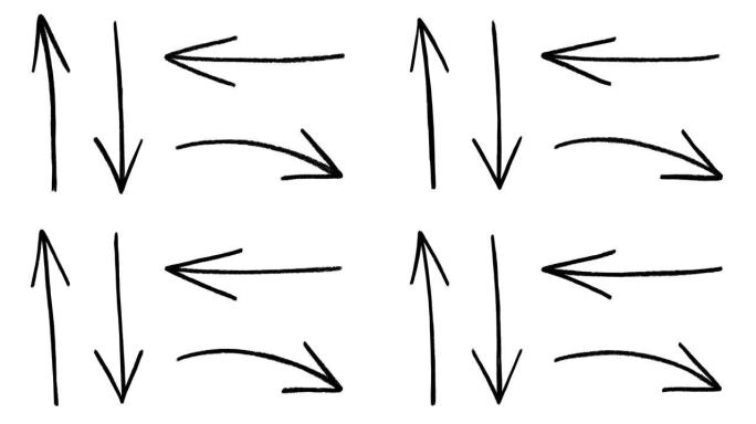 四个铅笔箭头涂鸦，白色背景上的手绘定格动画