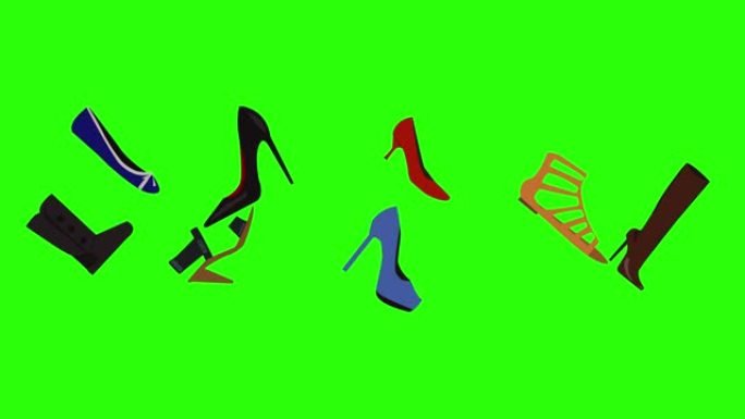 绿屏色度键平面设计上女鞋组元素的动画