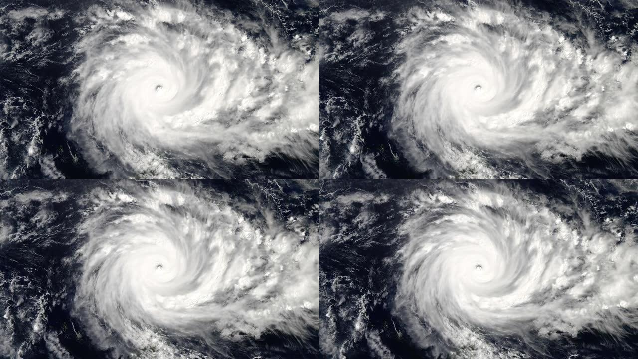 飓风风暴，龙卷风顶视图。从外太空看到的巨型飓风动画。美国国家航空航天局提供的这段视频的元素