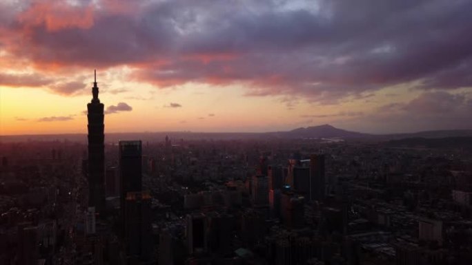 台湾日落天空台北市景著名建筑空中全景4k