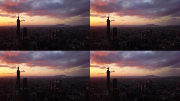 台湾日落天空台北市景著名建筑空中全景4k