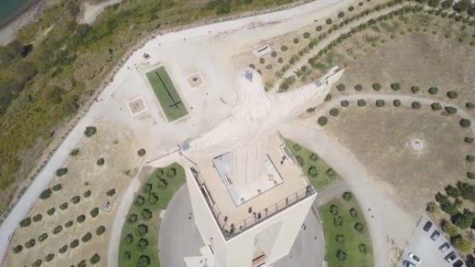 夏日里斯本市基督国王著名纪念碑空中全景4k葡萄牙