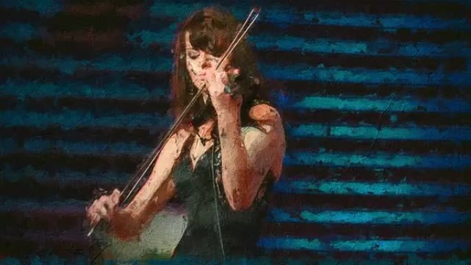 拉现代小提琴的女人。动画绘画效果。