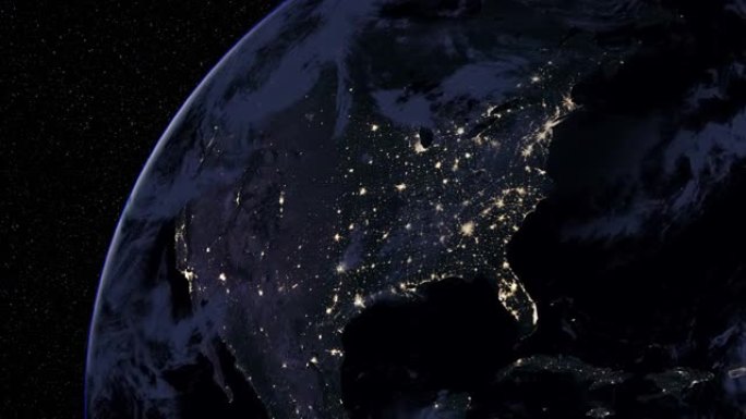 北美城市夜灯的卫星视图。