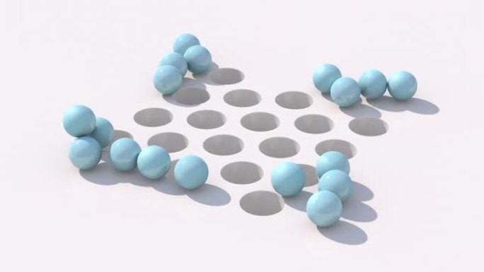 蓝色光滑的球掉进洞里。抽象动画，3d渲染。