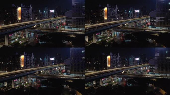 台北市夜间照明交通街公路空中全景4k台湾