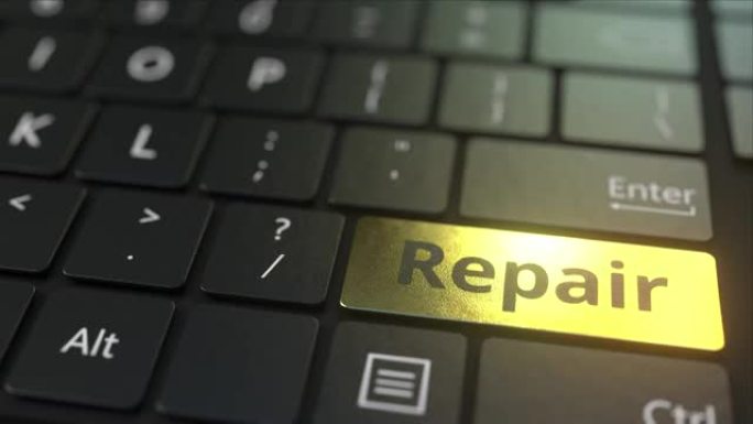 黑色电脑键盘和金色修复键。概念3D动画