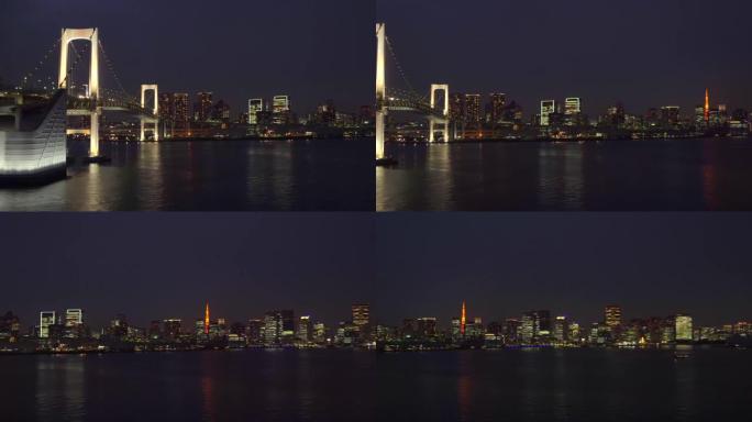 从彩虹桥顶部看东京黄昏的摩天大楼
