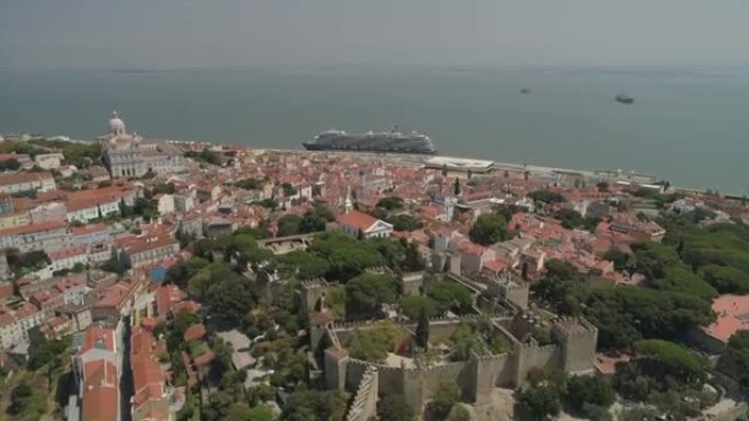 里斯本城市景观航空全景4k葡萄牙