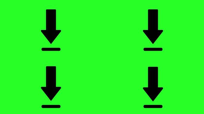下载箭头动画。黑色箭头上下跳动。绿色背景。黑色下载符号
