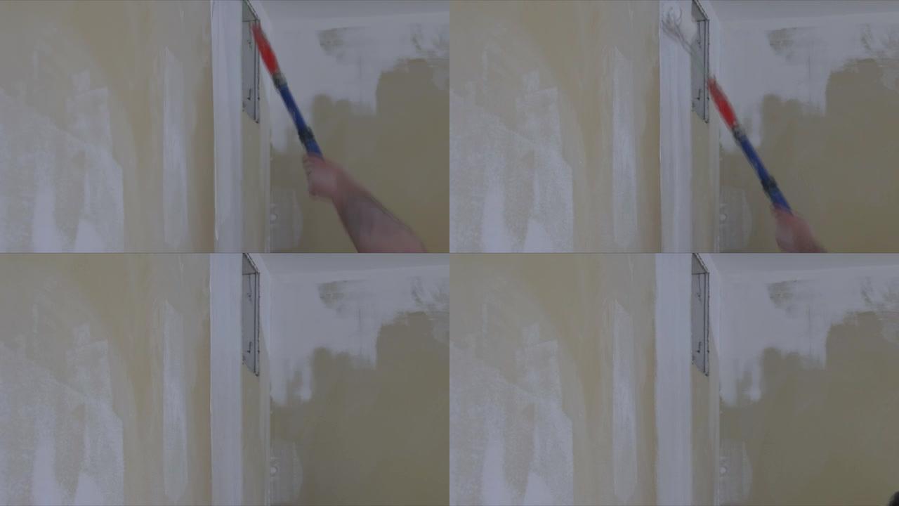 在用于粉刷墙壁的房屋中进行白色修复的底漆中粉刷墙壁