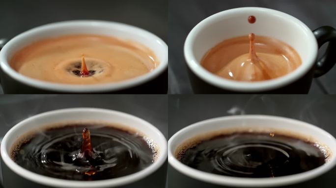 慢镜头下咖啡滴落在咖啡杯里 咖啡