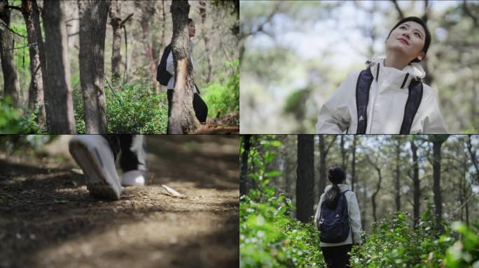 美女探索自然 森林徒步