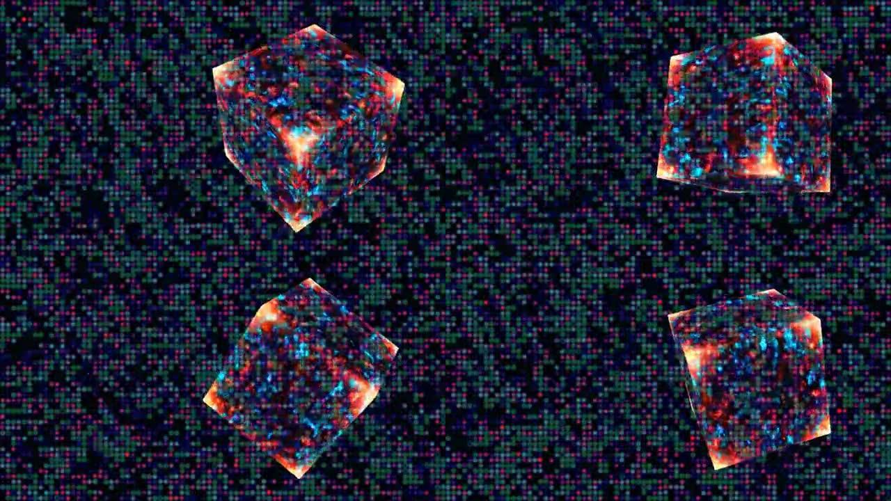 永恒的火焰力量压倒性的立方体神秘核心能量表面和模糊动画抽象深紫红色斑点光背景