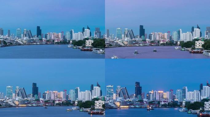 4K TL日夜: 暮色中的曼谷城市景观 (放大)