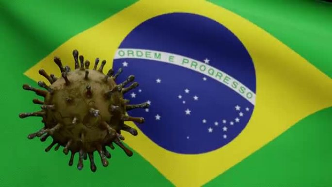 3D插图巴西国旗挥舞着冠状病毒爆发。Covid 19
