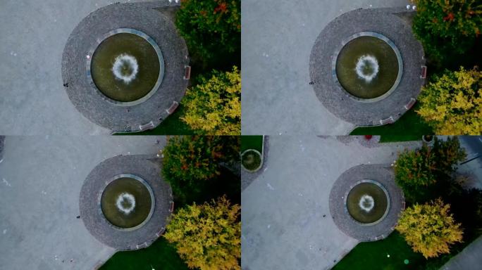 从无人机的角度看圆形喷泉的鸟瞰图