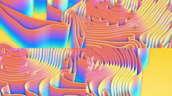 抽象3D渲染彩色样条条行光影曲线流动运动表面纹理波背景